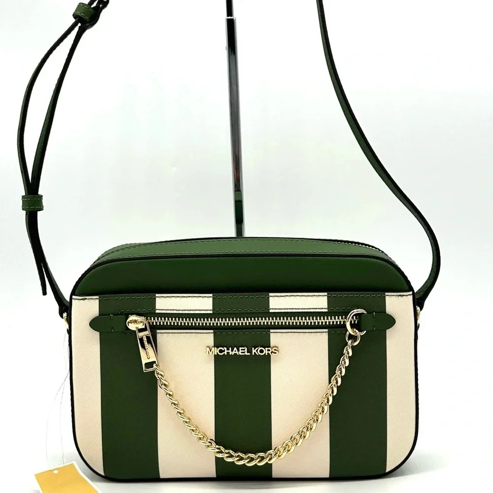 Michael Kors Large EW Zip Chain Xbody Crossbody Bag Fern Green Multi